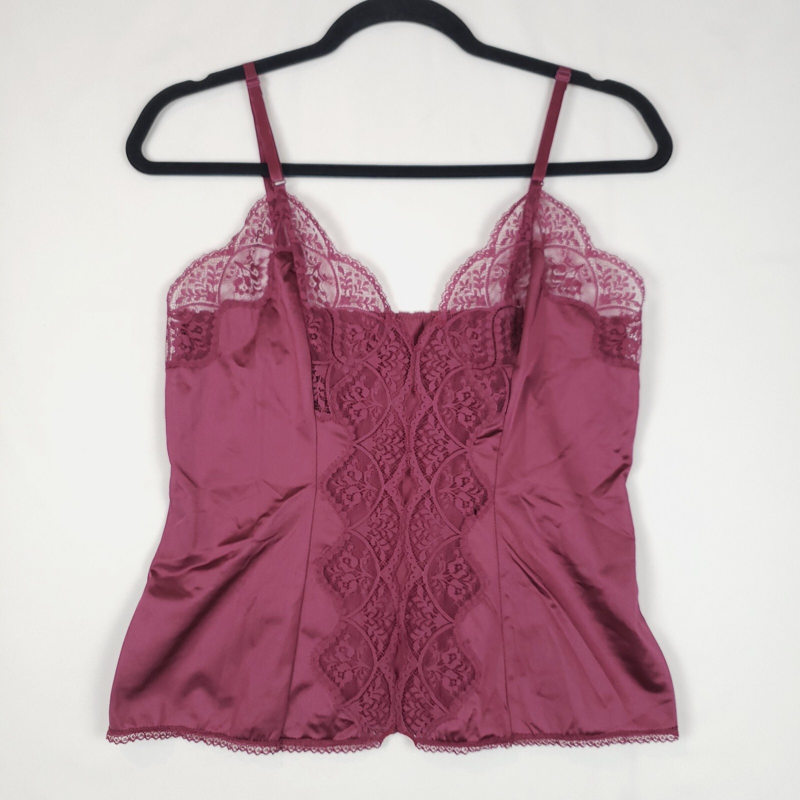 Wonder Maid Satin Camisole 34 100% Antron Nylon Burgundy Lace Union Stamp Vtg