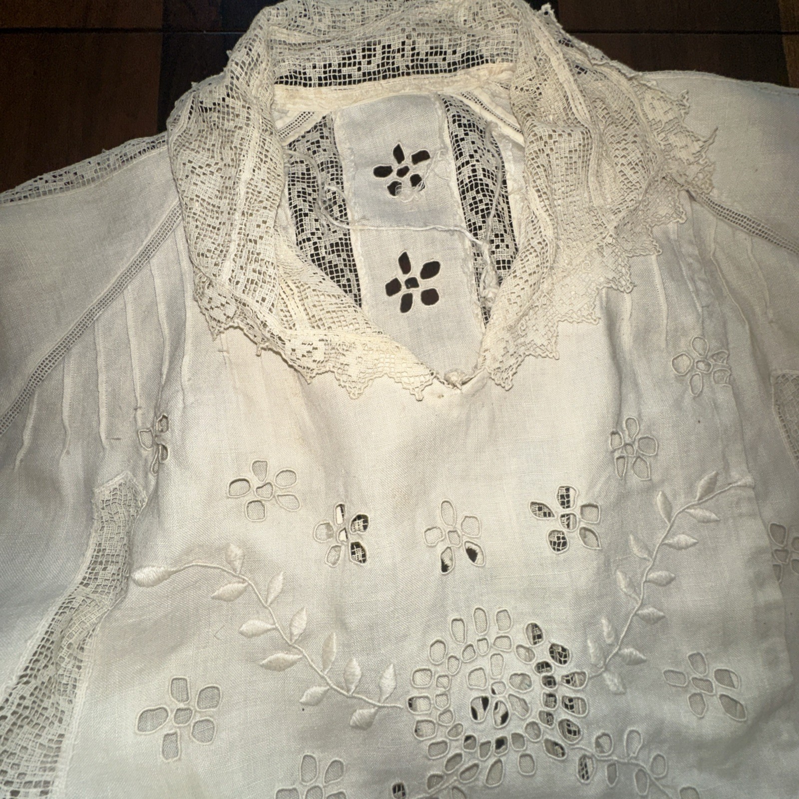 Antique Edwardian Tea Lawn Skirt Top Petticoat Gloves Embroidered Cream Linen