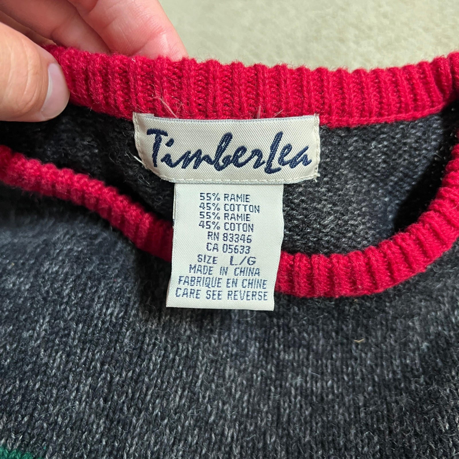 Vintage 1990s Timberlea Sheep Knit Sweater Black Red Large TF048 NWT