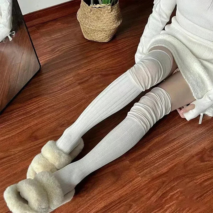 New Solid Color Thigh High Stockings Women Trendy Casual Over The Knee Female Lo