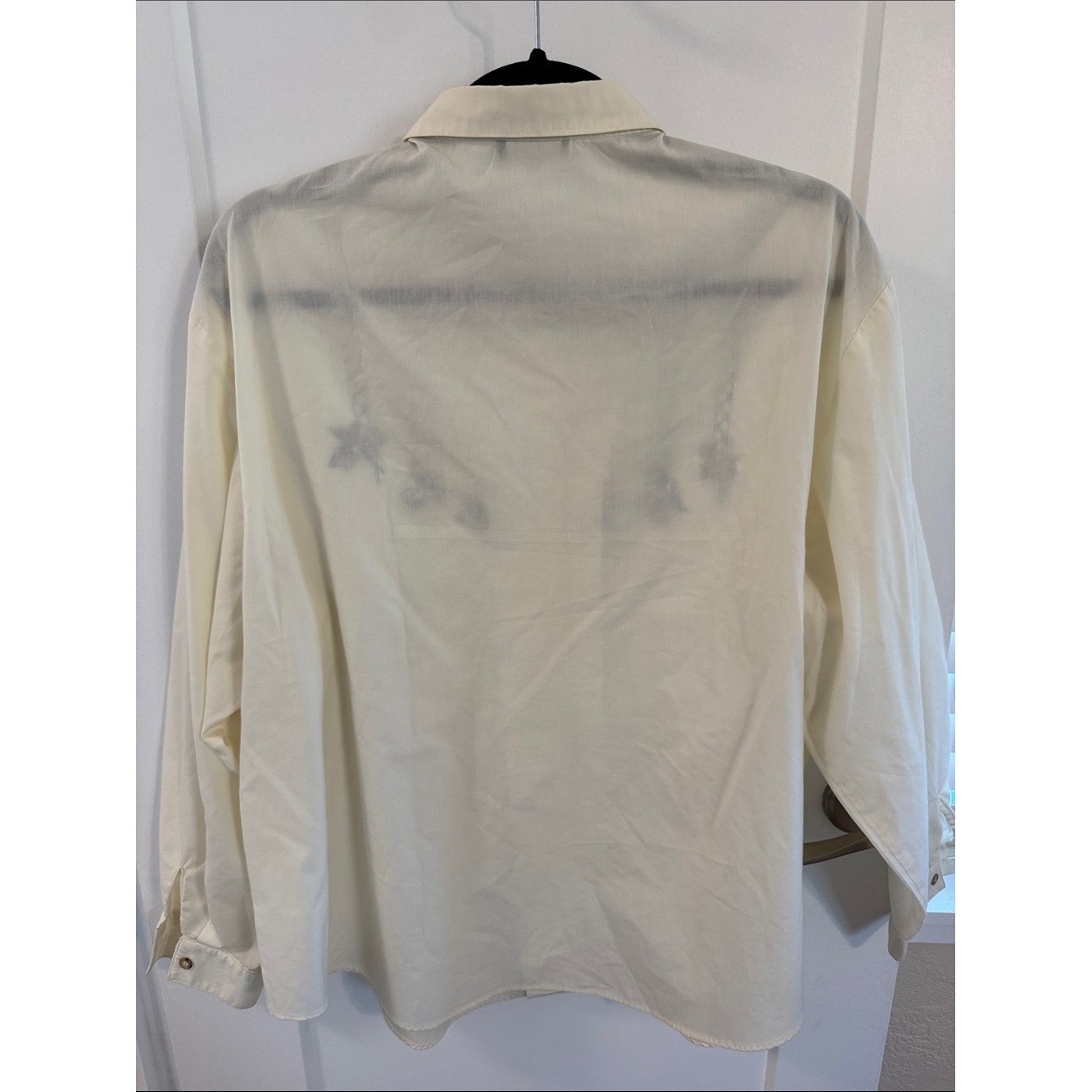Vintage Southern Lady Cream Button Front Shirt Embroidered Whimsical Grandma Top