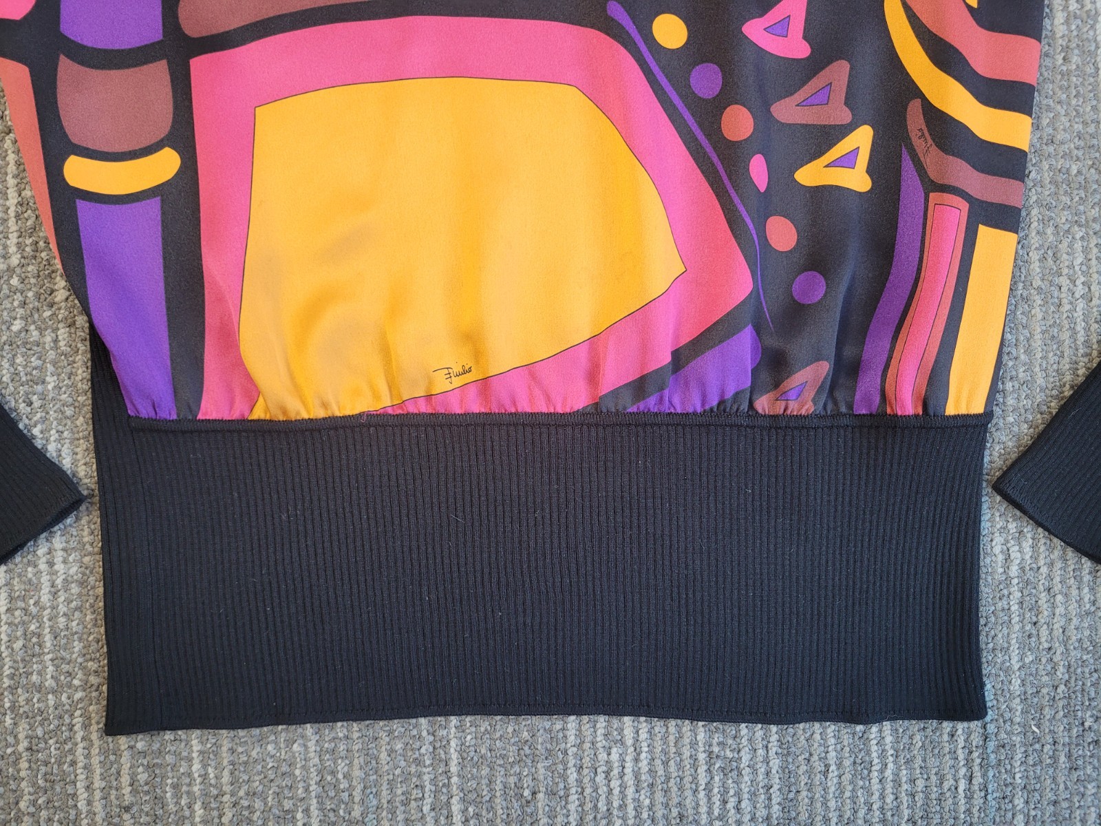 1990s Emilio Pucci bright geometric sweater blouse in silk and wool Sz S