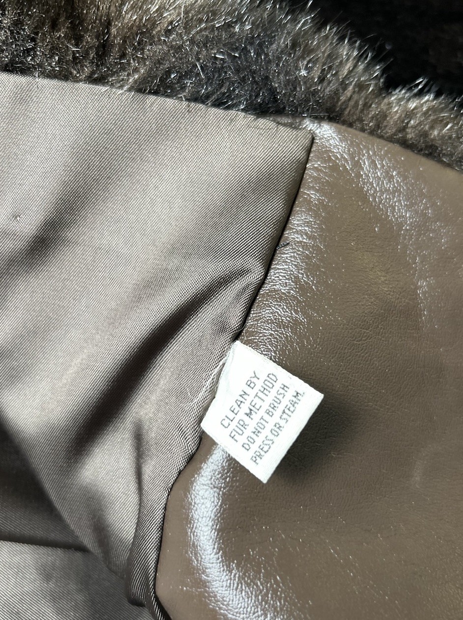 VTG Faux Fur Mid Length Coat Size READ Dark Brown Notch Collar Lined Pockets