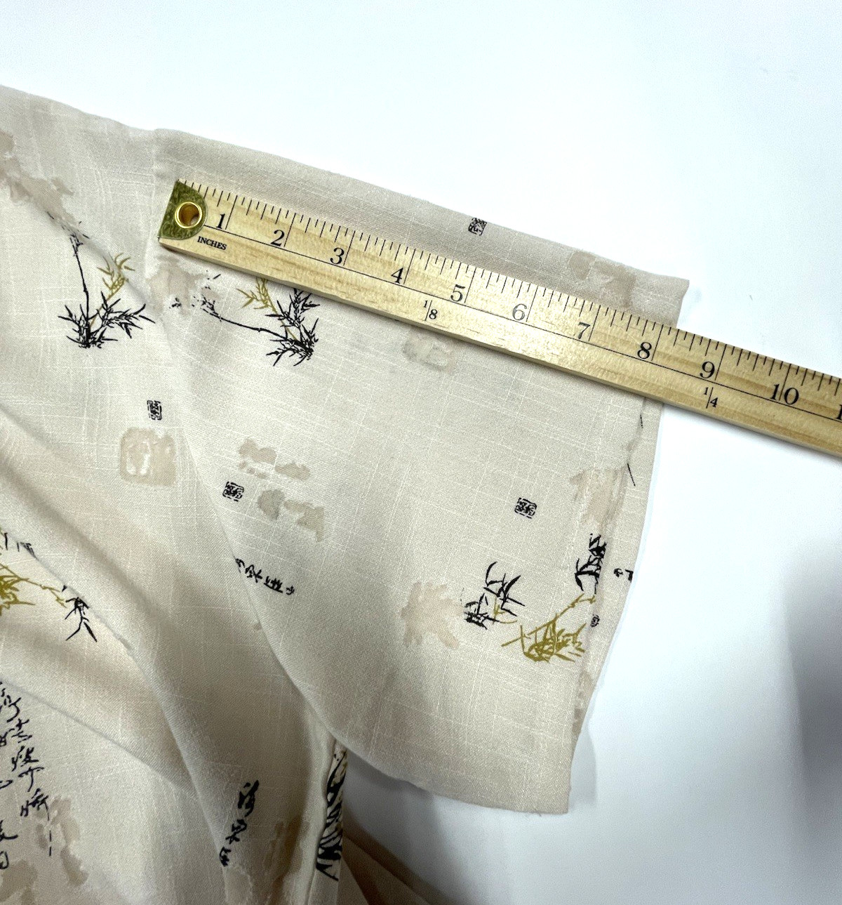 Vintage Mandarin Collar Frog Clasps Burnout Linen Look Oatmeal Boho Artsy L/XL