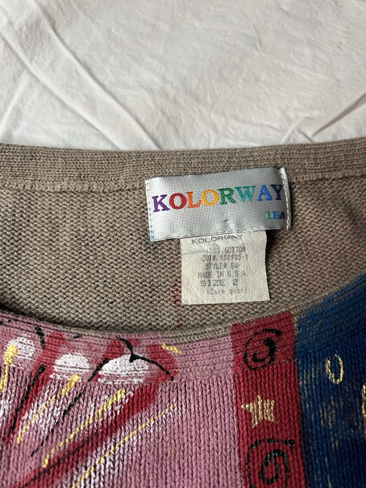 Vintage 90s Kolorway Art To Wear Sweater Hand Painted Sun Starfish Size 2