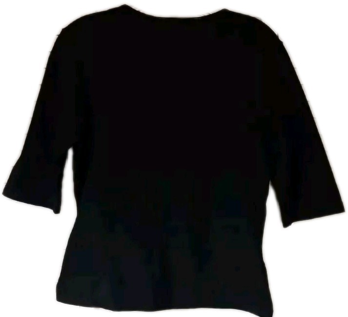 Ann Taylor LOFT Blouse Black Stretch Short Sleeve Elbow Pullover V-neck Medium
