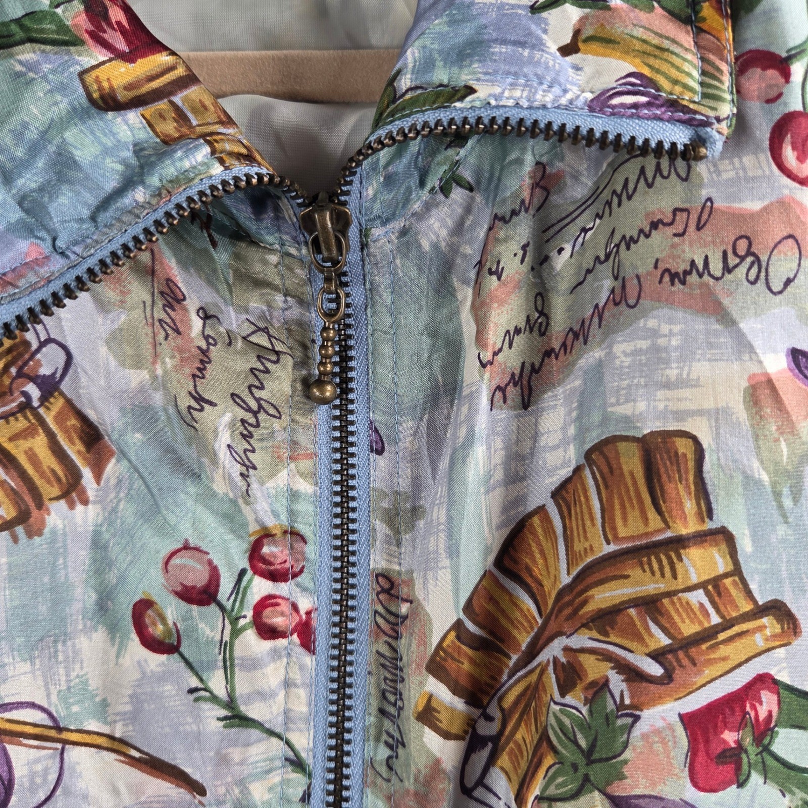 EVR Silk Bomber Jacket Womens Medium Multi-Color Vintage Garden Print Full Zip