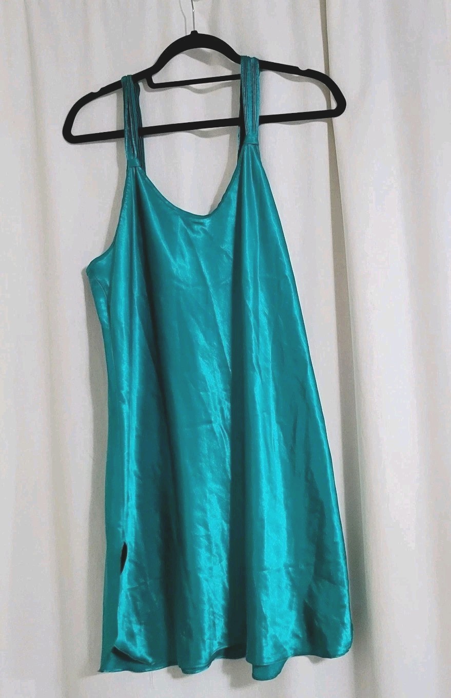Vtg Satin Chemise Size Lg Teal Laura Gayle Sexy Sleep Wear Intimates
