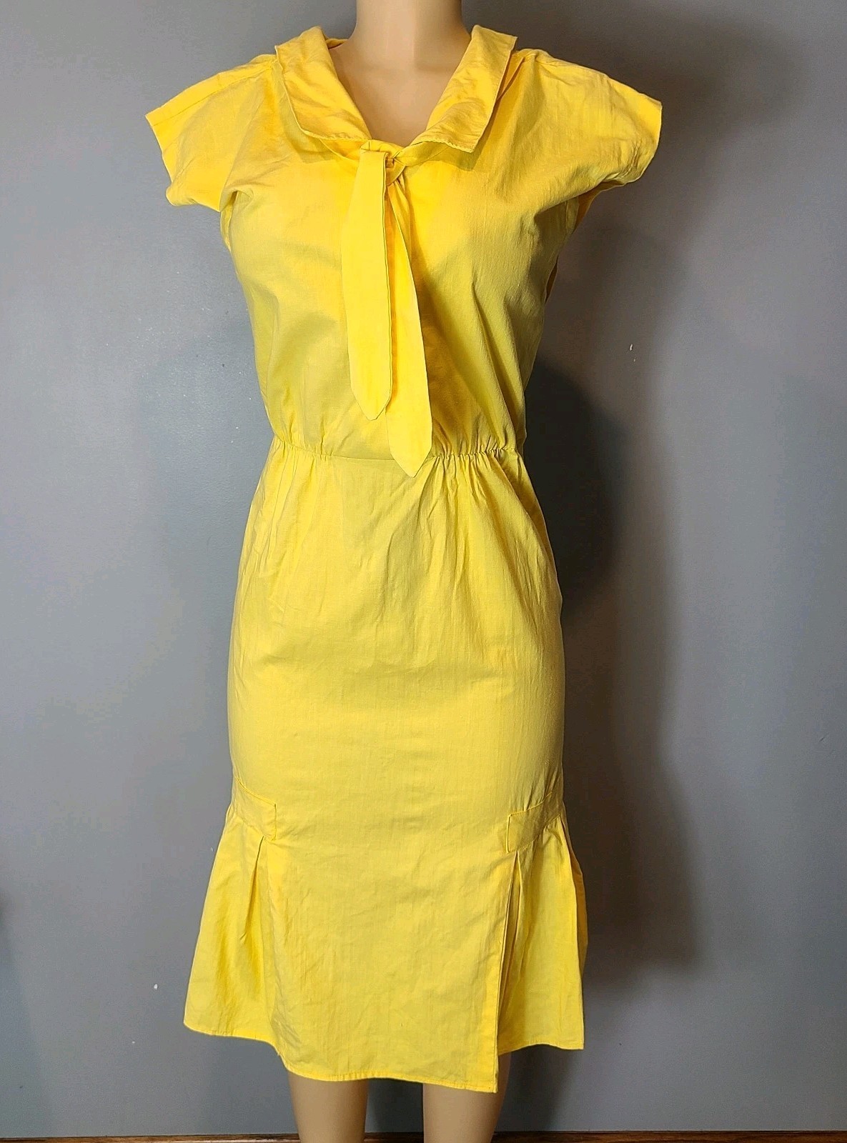Vintage 80s Midi Dress Sz XS Minimalist Resort Coastal Yellow Secretary Preppy