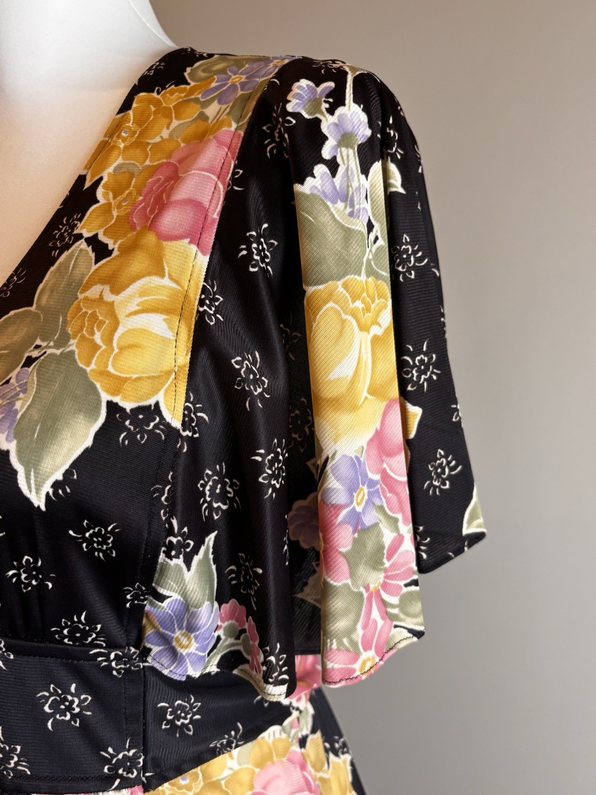 VTG Union Made 70s Boho Floral Flutter Sleeve Cottagecore Maxi Dress Size 13