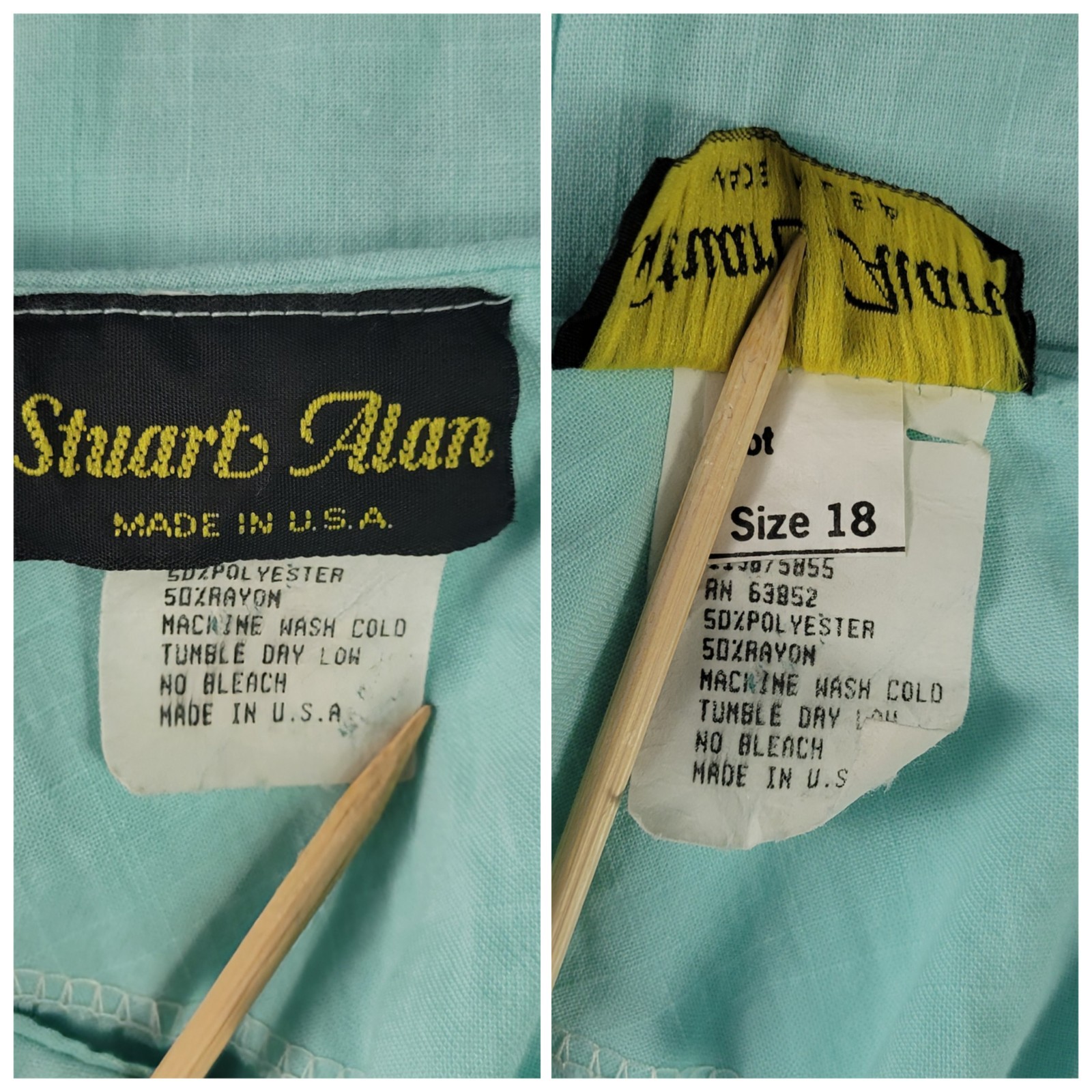 Vintage Stuart Alan Mint Green Blouson Dress w Slim Skirt & Belt Size 18