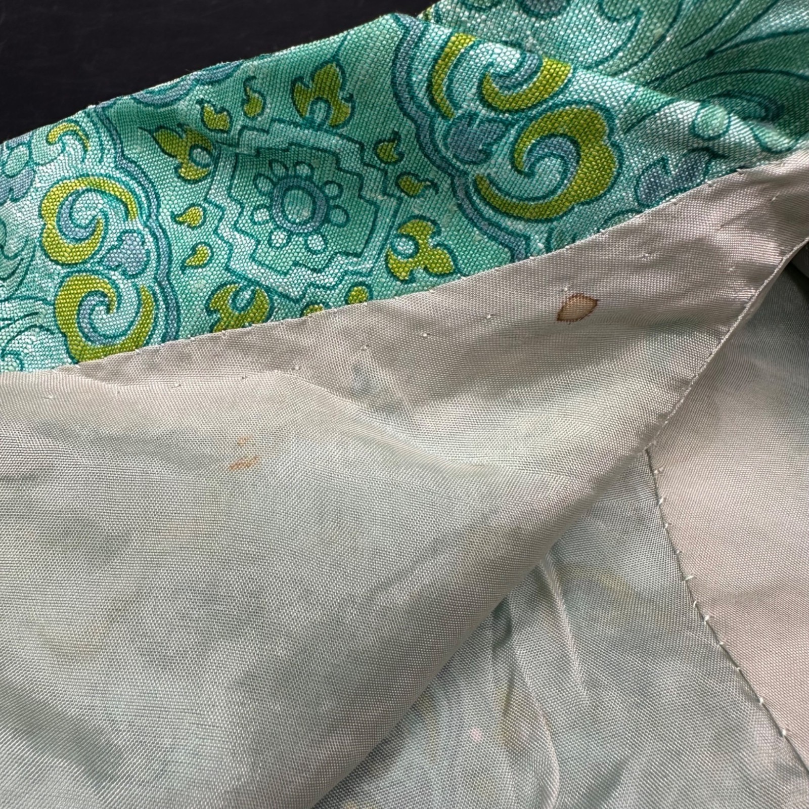 Vintage Open Front Jacket Short Sleeves Teal Green Paisley Handmade 50s Floral