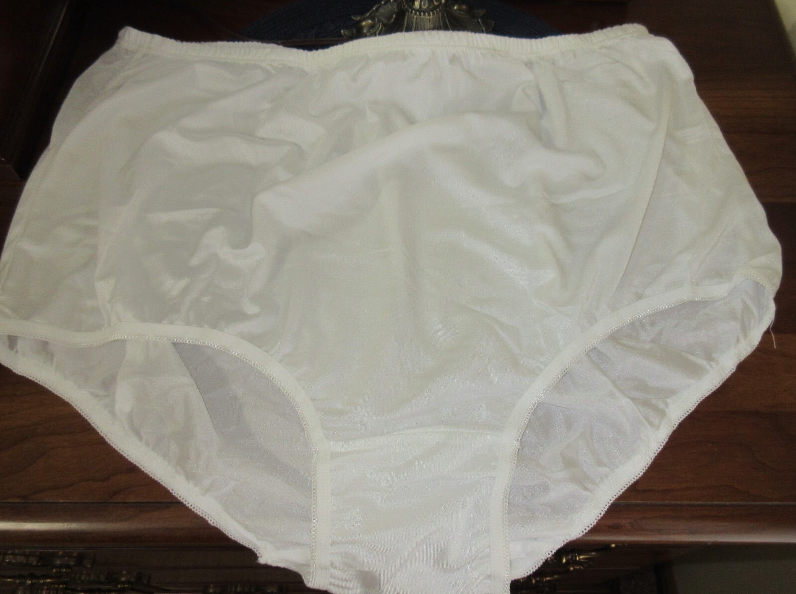1 PR UB WHITE silky glossy nylon covered waist SEXY GRANNY panties brief 13/6X