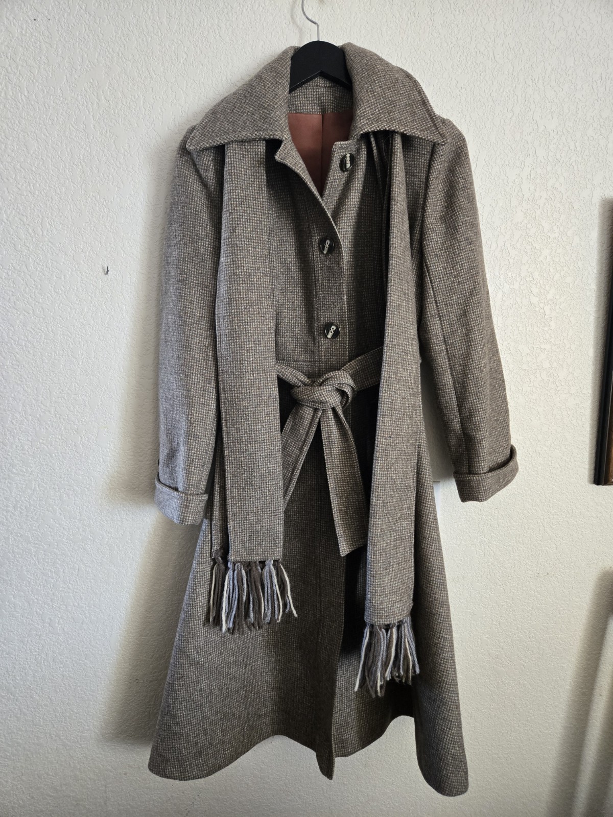 Vintage MCM Ladies Tweed Coat Made In USA Union Made ILGWU Never Worn Scarf Belt