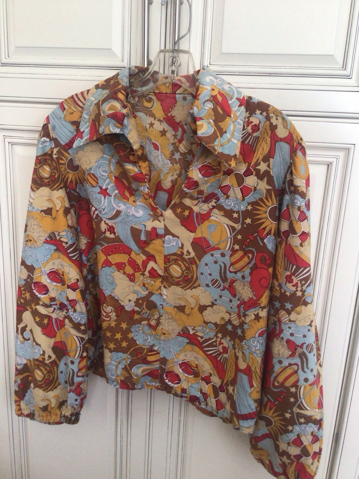 Vintage 1960s 70s Pop Art Astrology Horoscope Cartoon Print Cotton Shirt Blouse