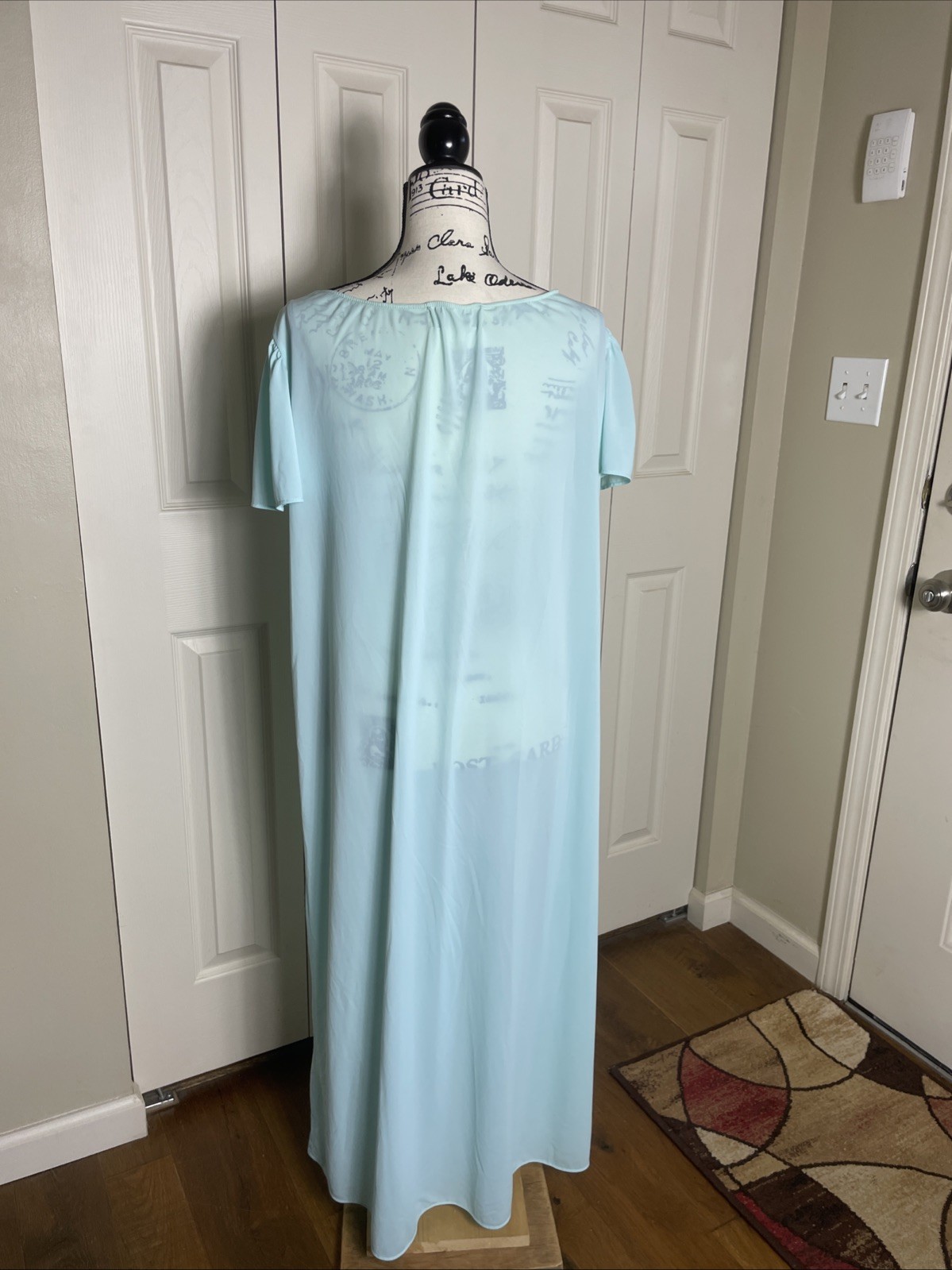 Collette By Miss Elaine Blue Flutter Sleeve Gown Floral Decoration At Neck Med