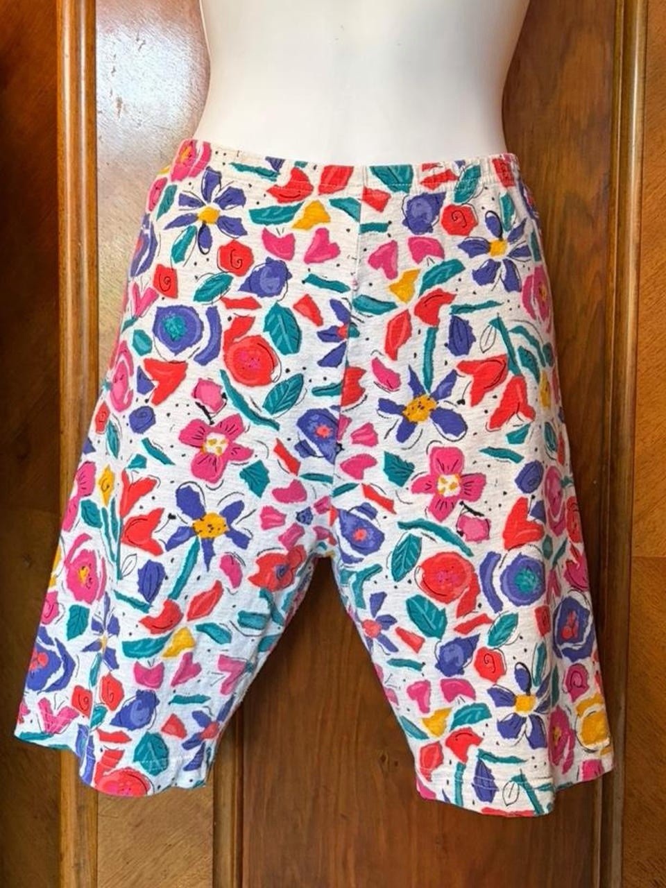VTG 80s 90s Women’s Floral Multicolor Bike Shorts Stretch Cotton Spandex USA L