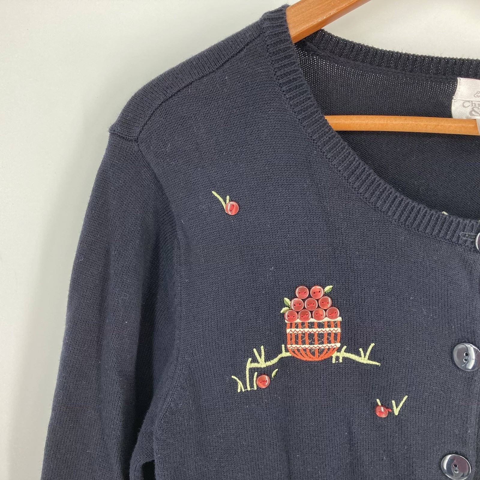 Vtg Christopher & Banks L Embroider Apple Tree Cardigan Fall/Cottagecore/Teacher