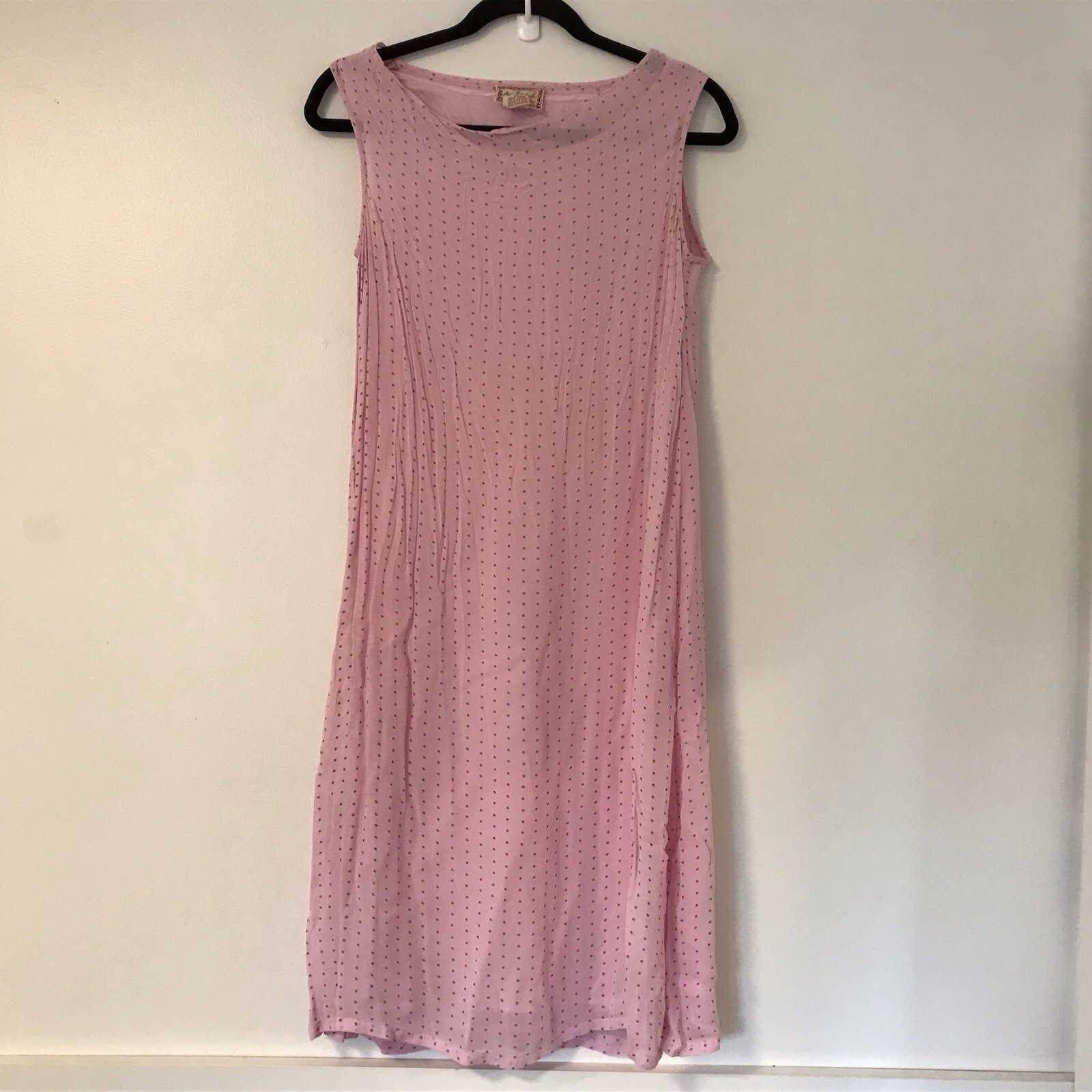 Vintage April Cornell Dress Pink w/ Green Polka Dots Size S Coconut Girl