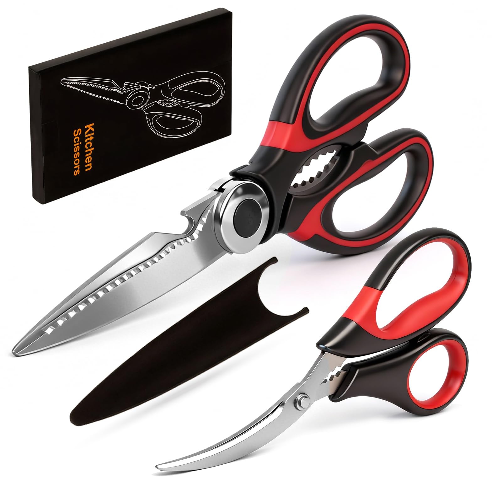 Kitchen Shears Set of 2: Heavy Duty, Seafood Scissors, Stainless Steel, Multi-us