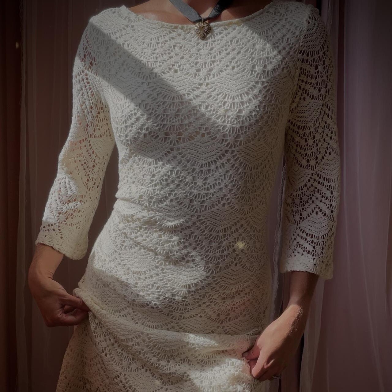 1990s cream crochet dress