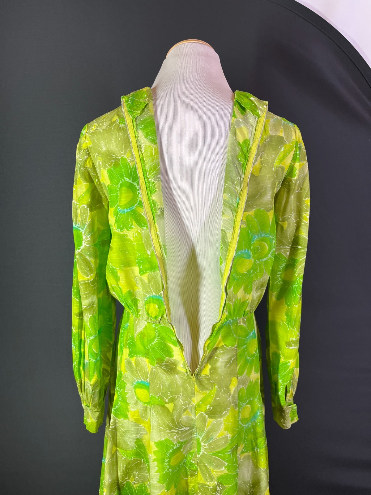 Vintage 60s or 70s Homemade Floral Dress Lime Green Floral