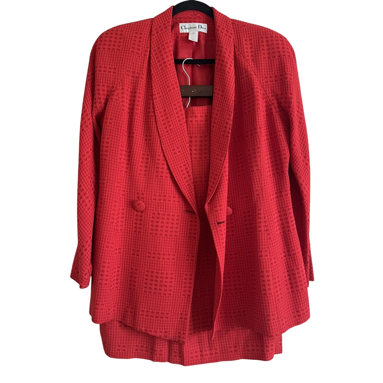 Vintage Christian Dior Y2k Red Double Breasted Skirt Suit Set Size 12