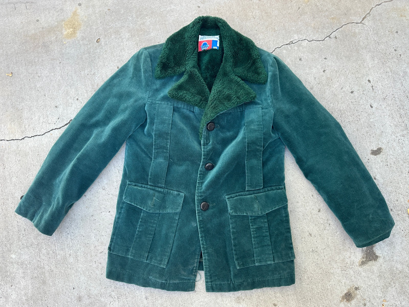 Vintage 1970s 70&rsquo;s Teal Green Corduroy and Faux Sherpa Jacket Coat WOMENS S
