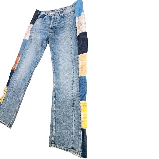 1960&rsquo;s Style Patchwork Distressed Boho Hippie Jeans Button Fly 36.5&Prime; Waist ZARA