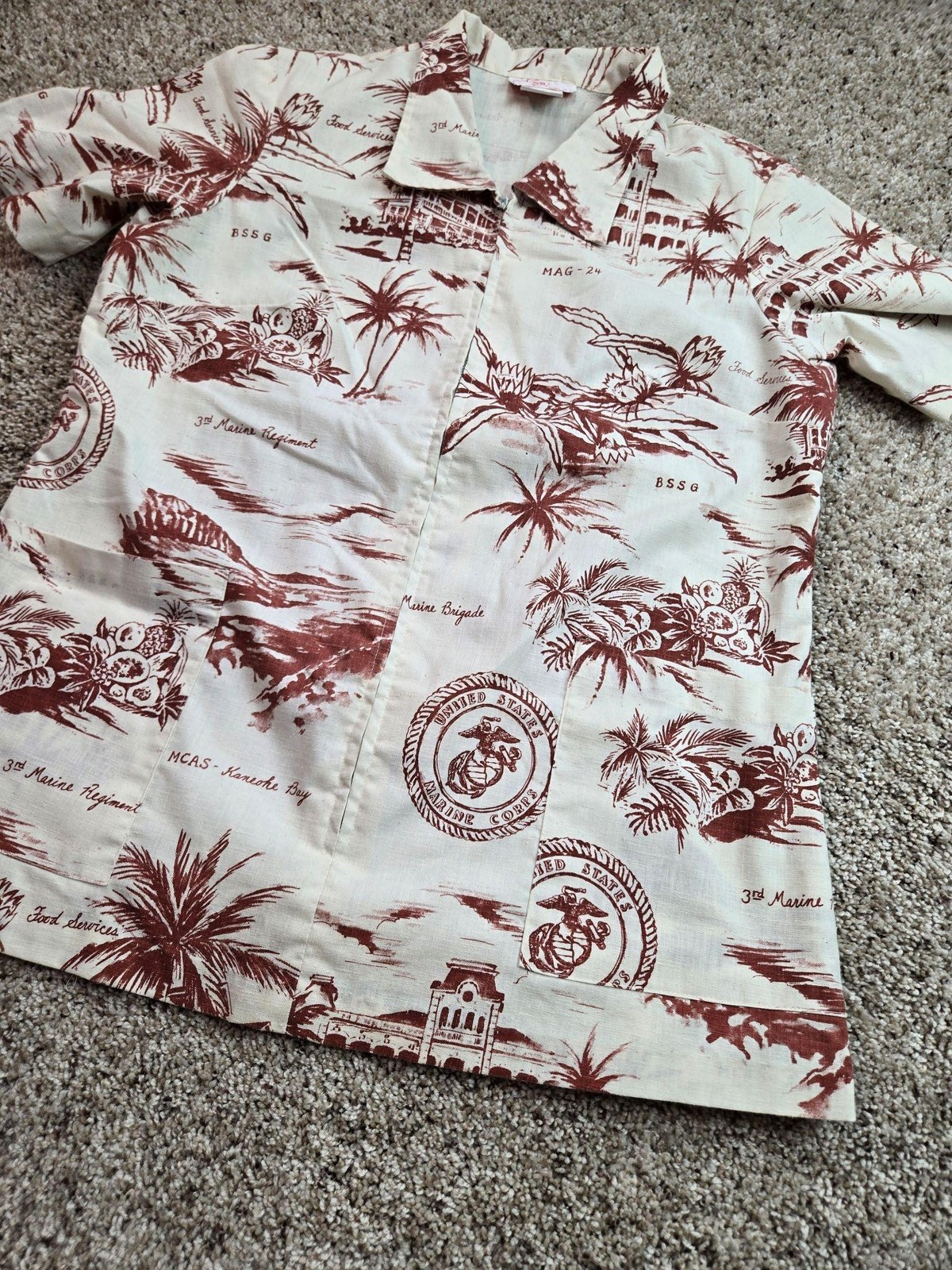 Vintage Action Sportswear Hawaiian Shirt Womens 16 USMC Zip Up Talon Zip 60s