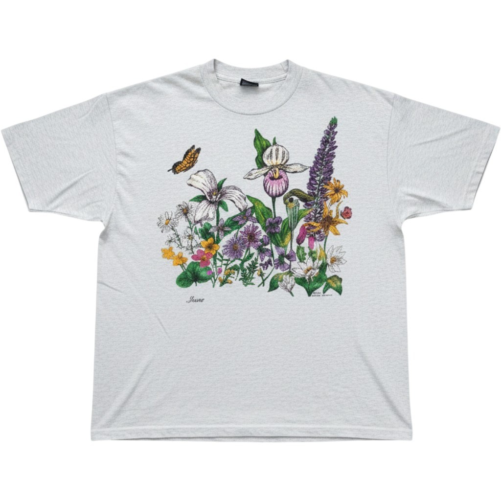 Vintage 1993 Maine Wildflower T-Shirt Fruit of the Loom Best Gray Large USA Made