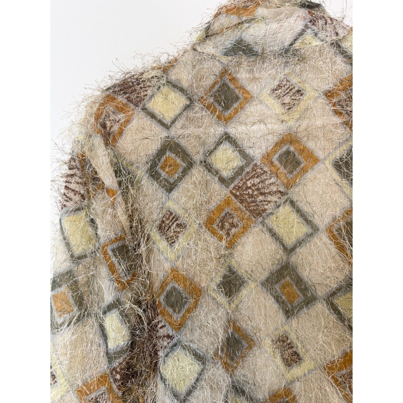 Vintage Art Deco Top Women&rsquo;s XL Retro Fuzzy Eyelash Detail Shirt Geometric
