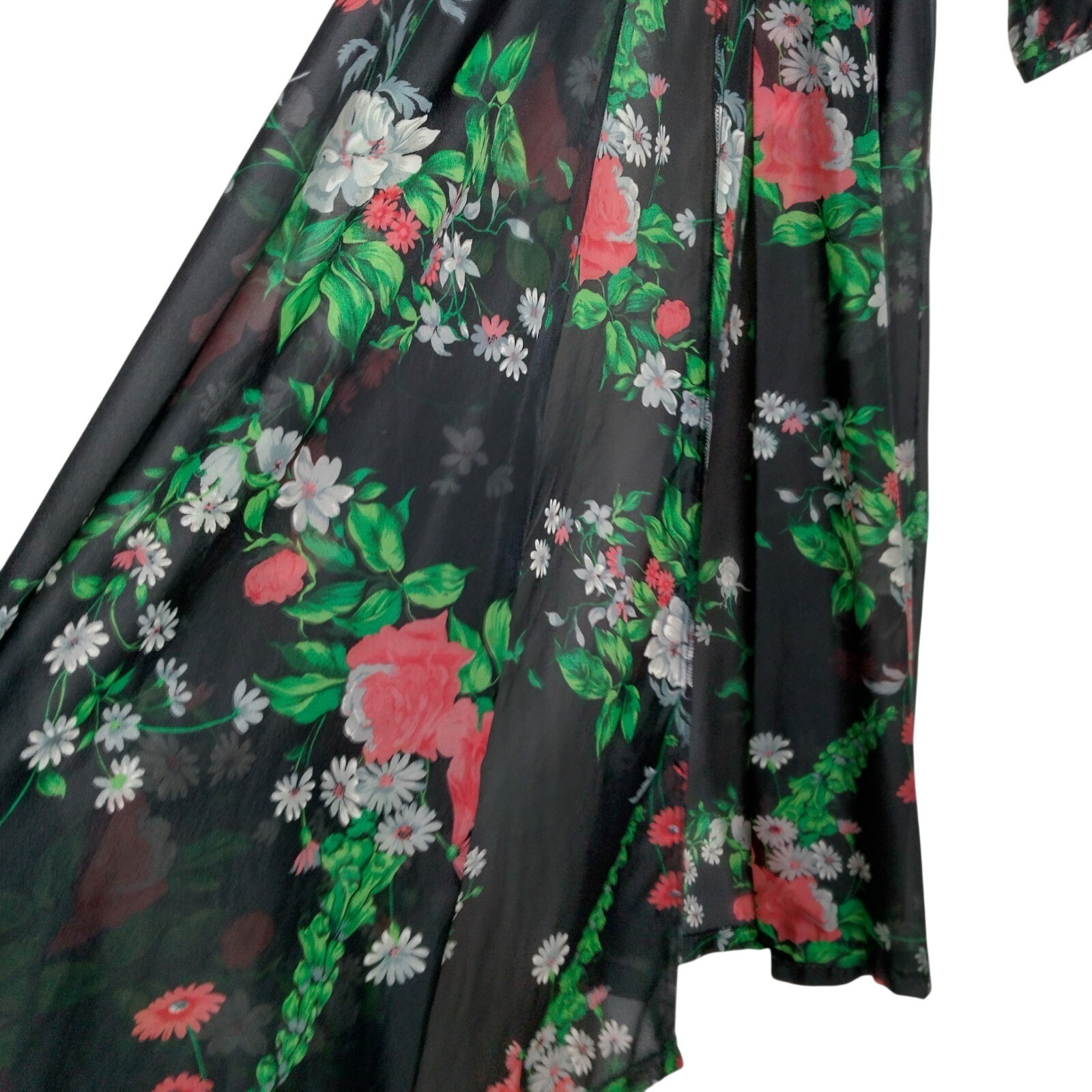 Vintage 1970s Sheer Dress Robe Size 5-6 Black Daisy Floral Hippie Boho