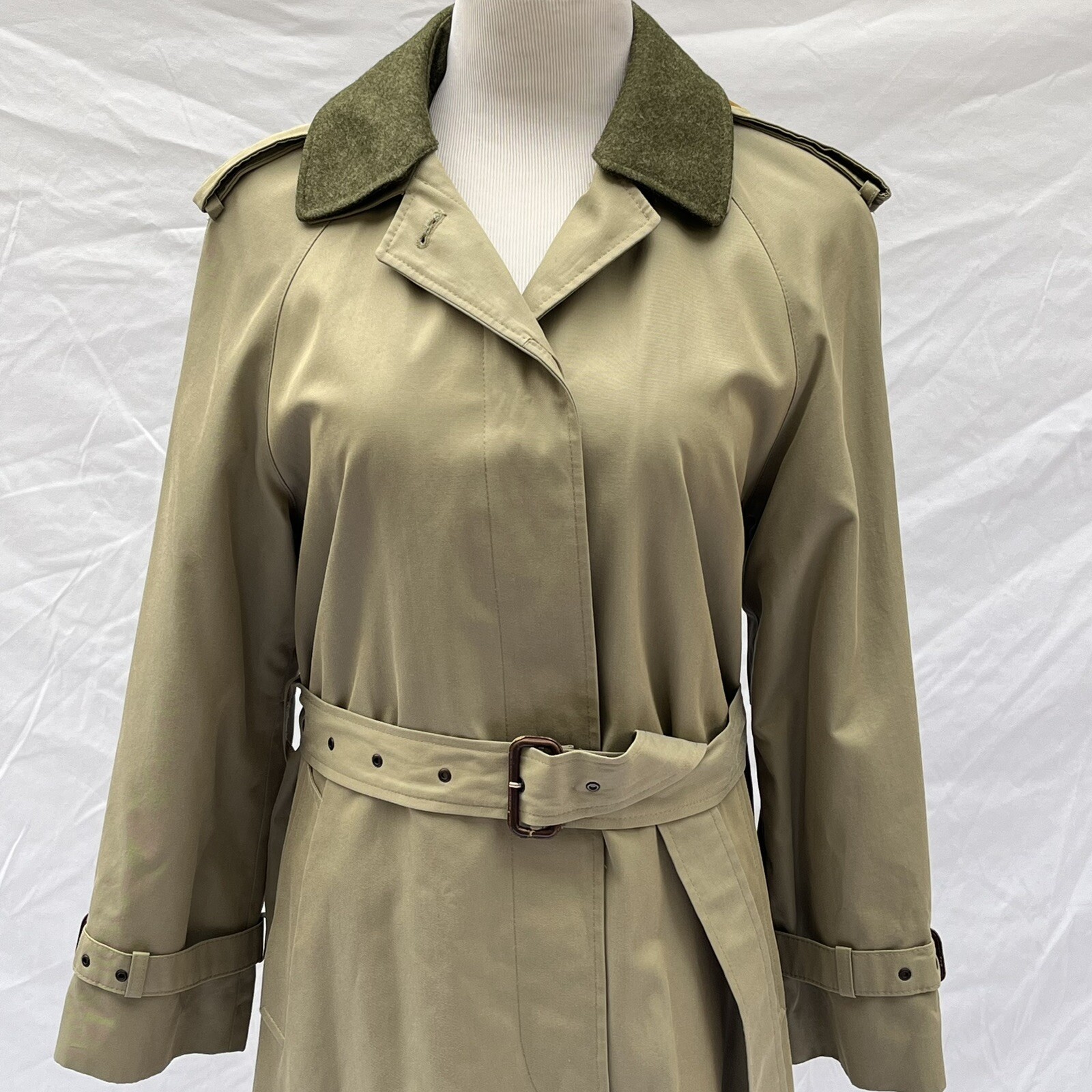 SALKO Austria Wool Cotton Trench Coat Womens 8 EUR38 Khaki Removable Lining Vtg