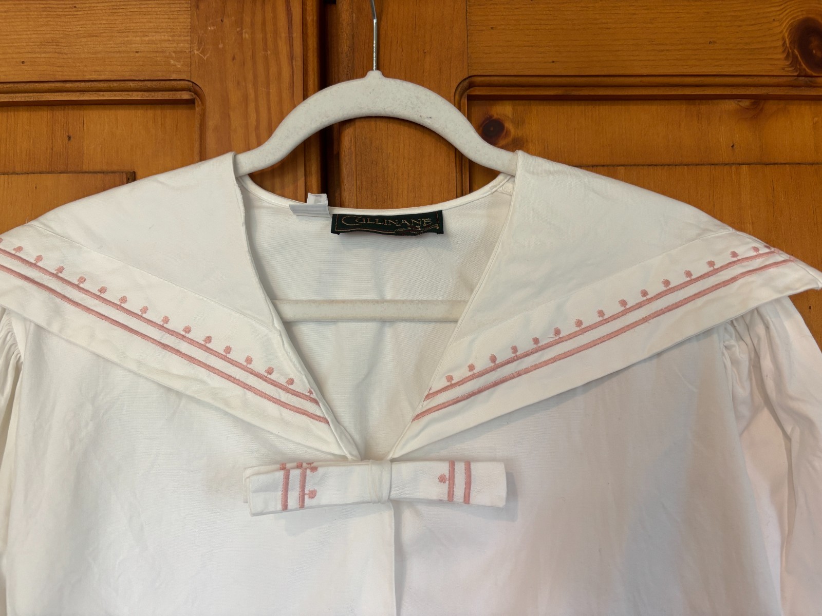 Vintage Cullinane White Cotton Nautical Womens Blouse Size 8 Button Down w/ Bow