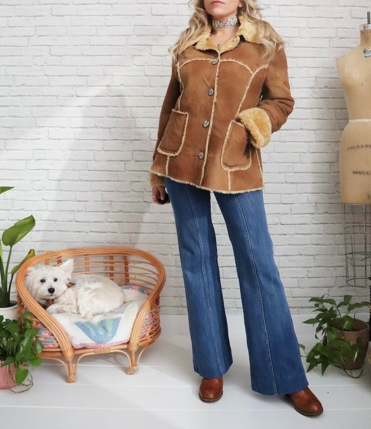 Vintage Faux Shearling Coat | Medium Large Size | 90s Brown Rancher Winter Coat