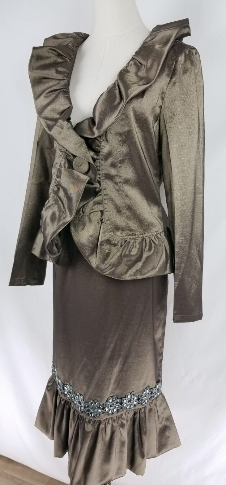 NWT Vtg Rossi Roma Italy Women Size S Silk Blend Skirt Long Sleeve Jacket Bronze