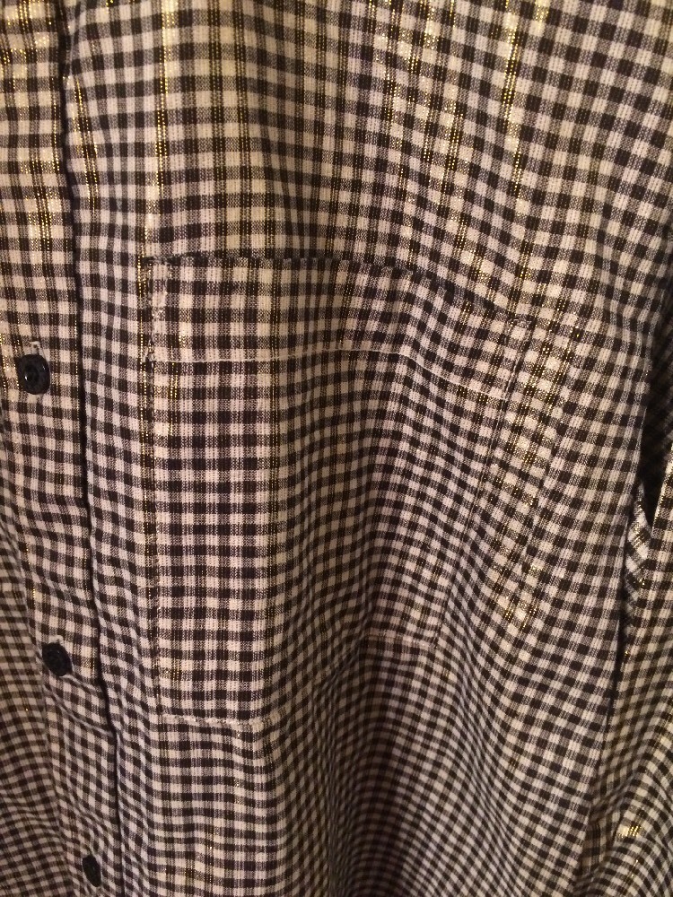 Vintage Cherokee Brand Button Down Shirt Black White Gold Gingham Size Small