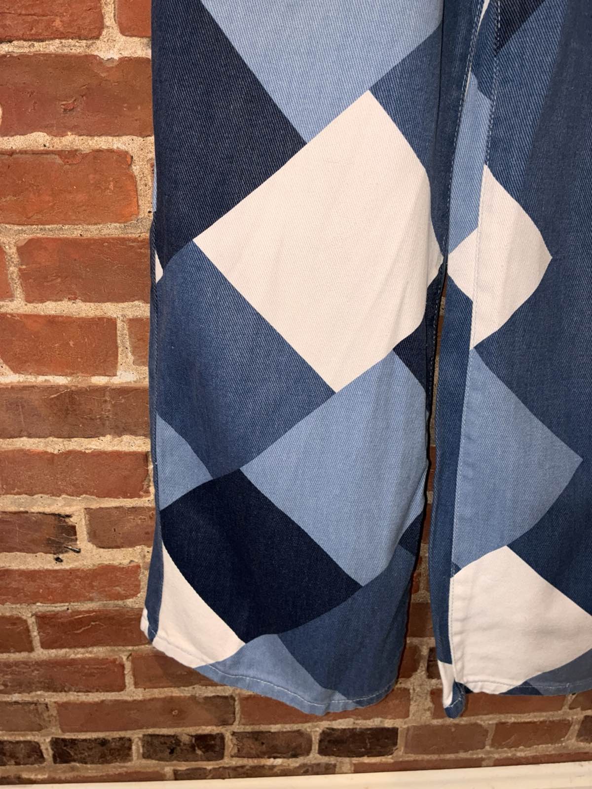 Blue White Diamond Pattern Wide Leg Jeans
