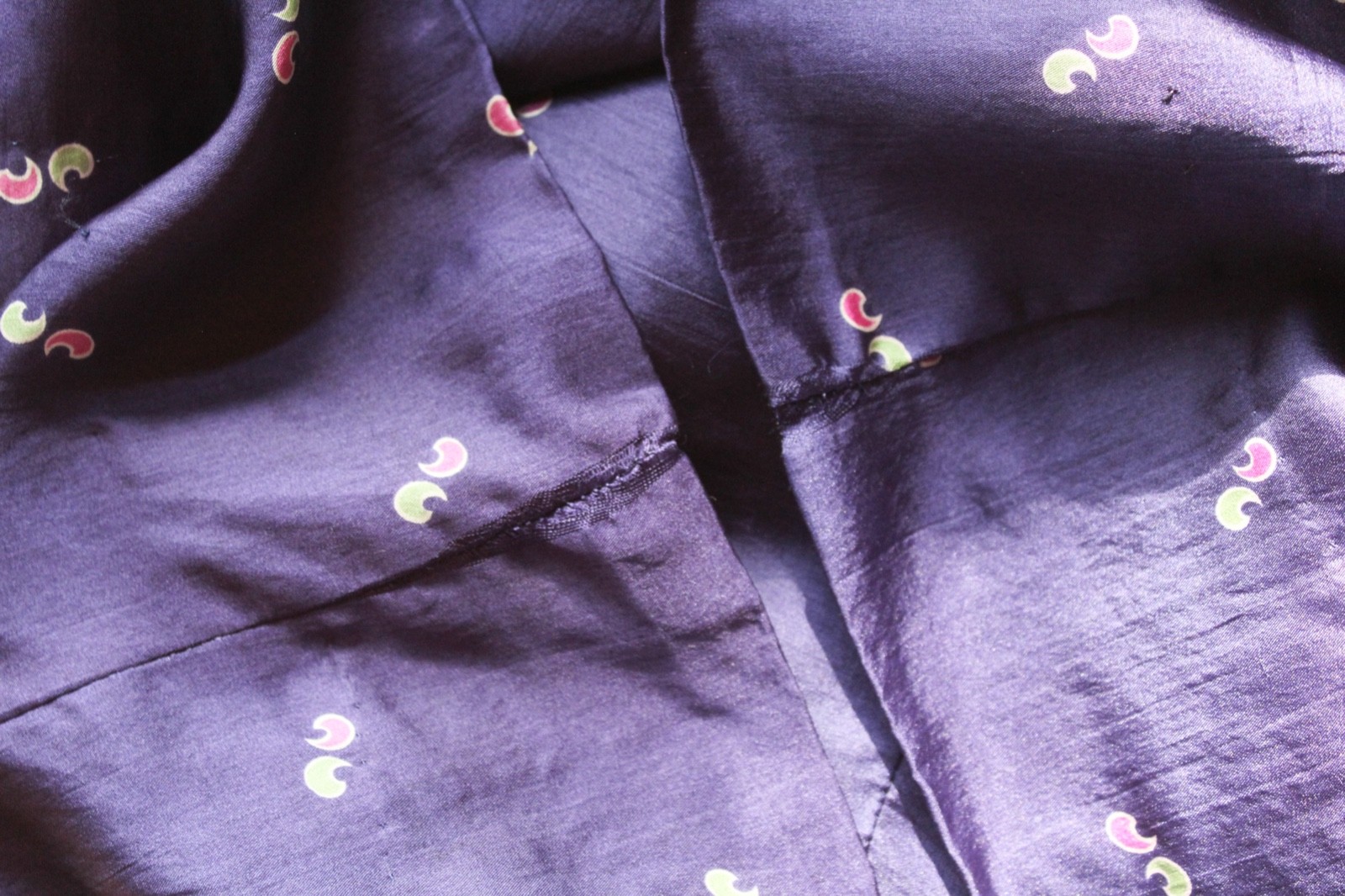 Antique 1910s Edwardian Purple Printed Silk Embroidered Dress Stunning! EX COND!