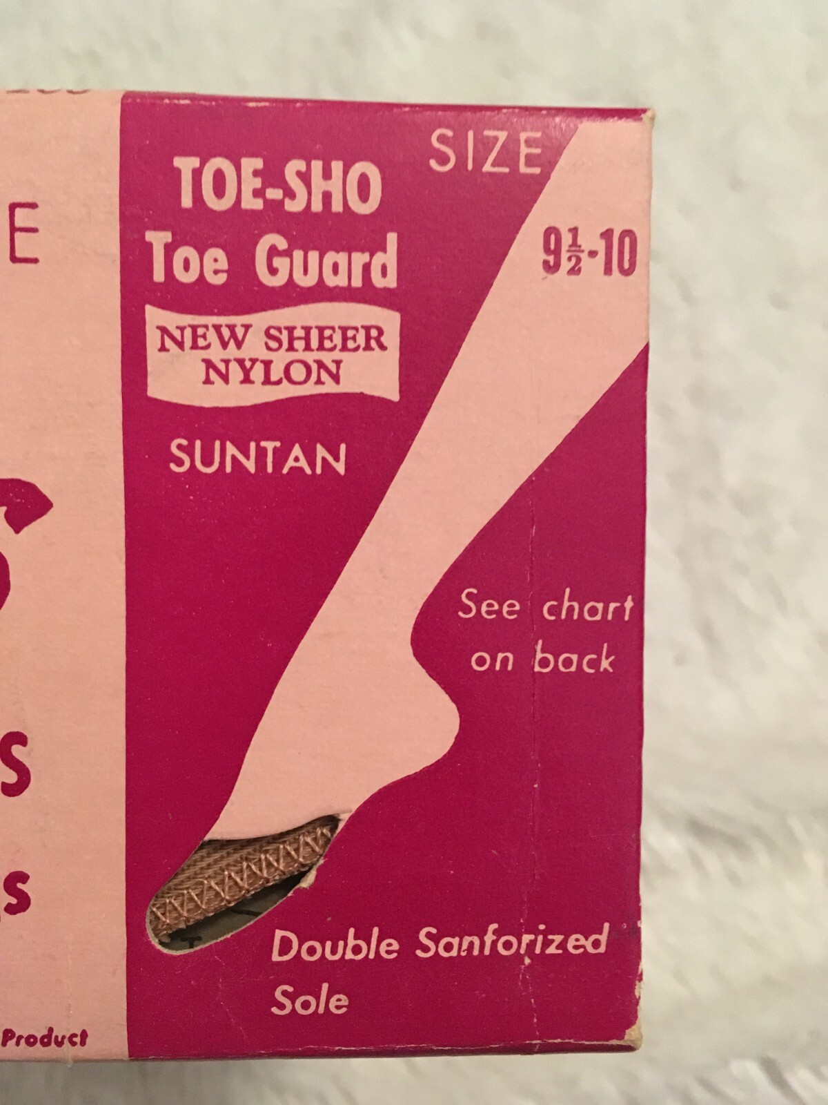 RARE Vtg Footlets TOE GUARD Size 9 1/2- 10 Sheer Nylon Cotton Sole NOS
