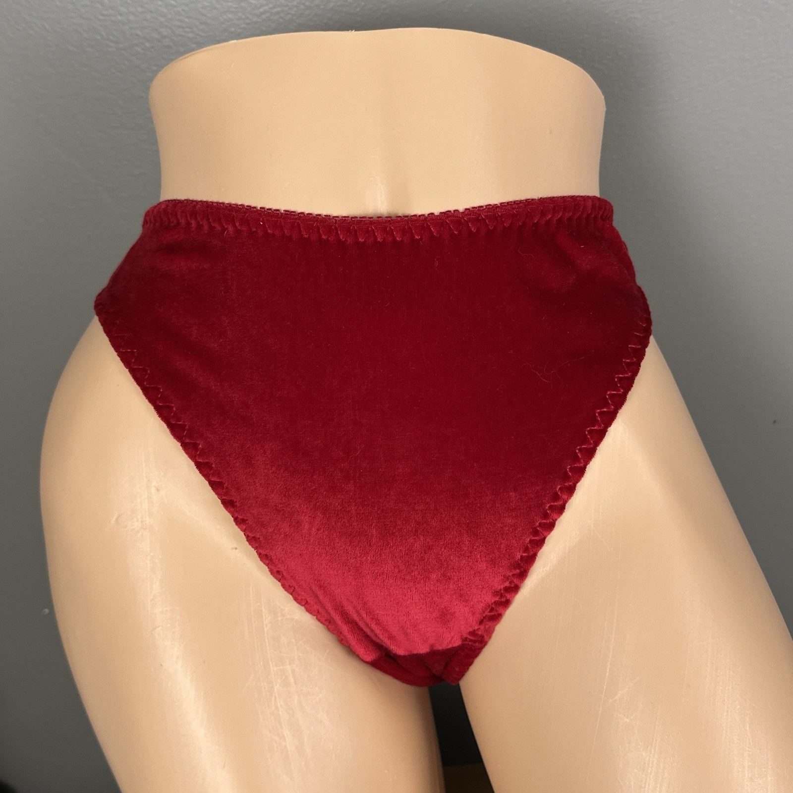 Vintage Red Velvet Thong Panties Size 7 Large NOS Hong Kong High Cut Lingerie