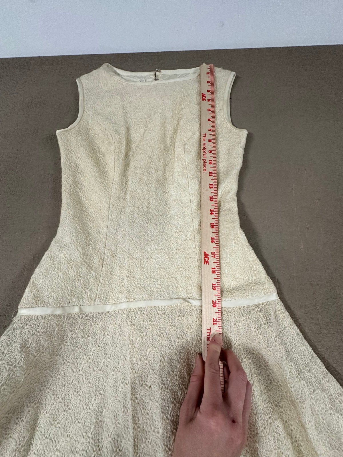 Vtg Parfait Originals Womens Dress 9 Cream Ivory Lace Drop Waist Mod 60s Flared