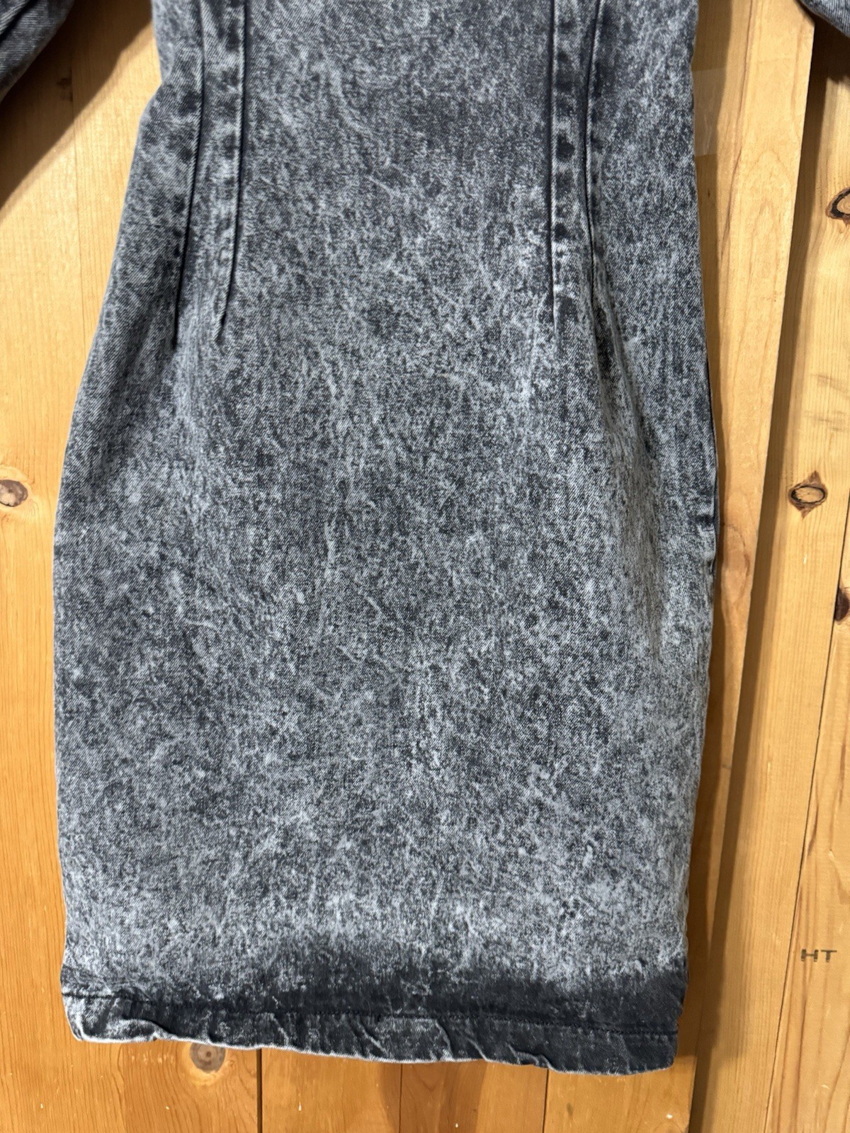 80&rsquo;s VTG Paris Blues Stonewashed Black Acid Wash Bodycon Dress Juniors 7 XS/S