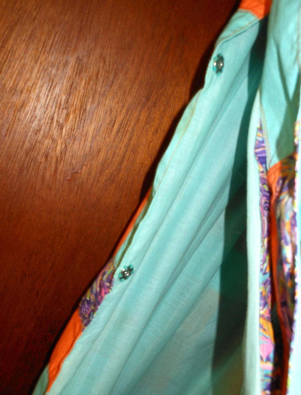 Homemade Wife 70’s Patchwork Orange/Teal/Purple Hostess Maxi Wrap 42&Prime;L x 34&Prime;W