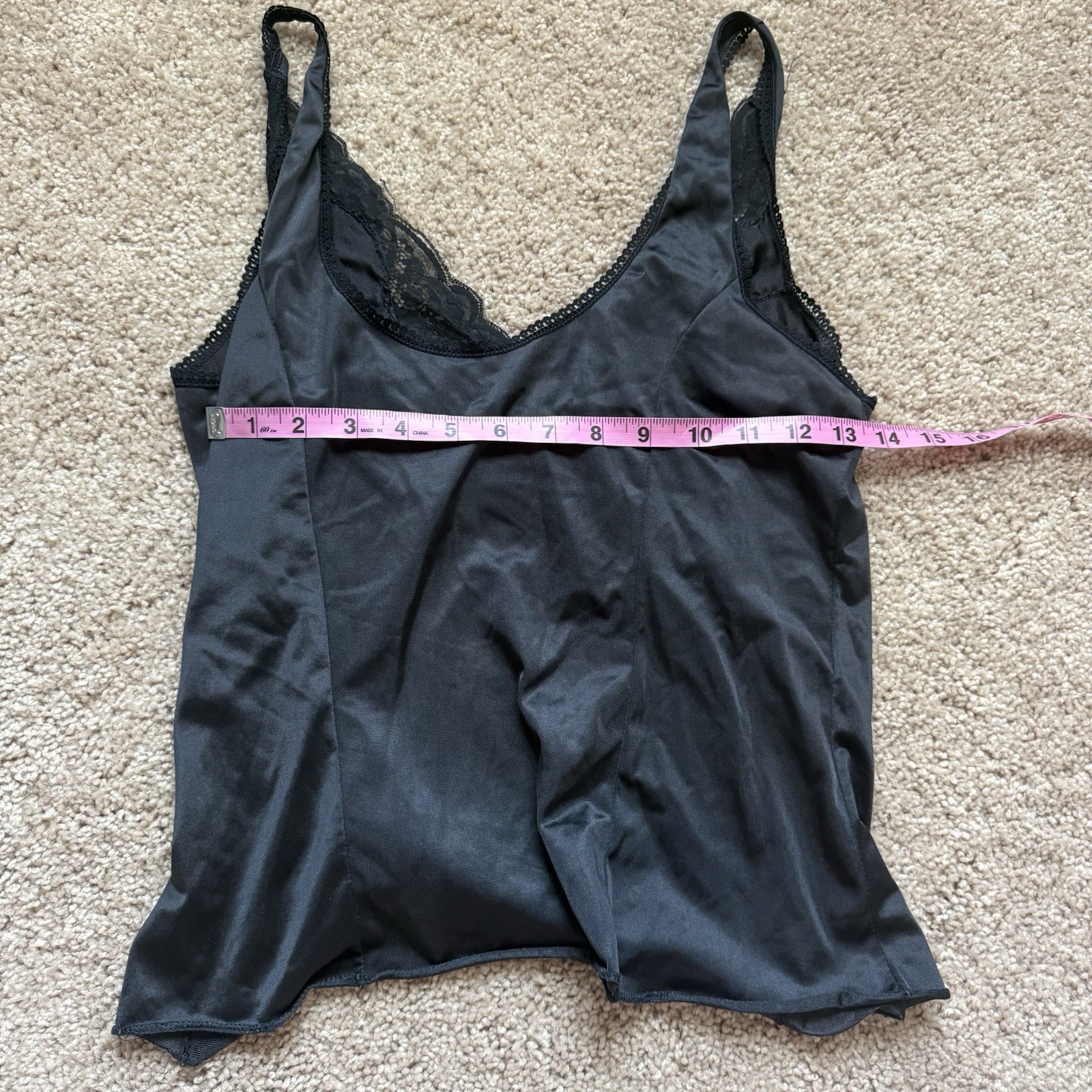 Peter Pan Black Nylon Lace Trim Slip Lingerie Top Size L Regular 13in