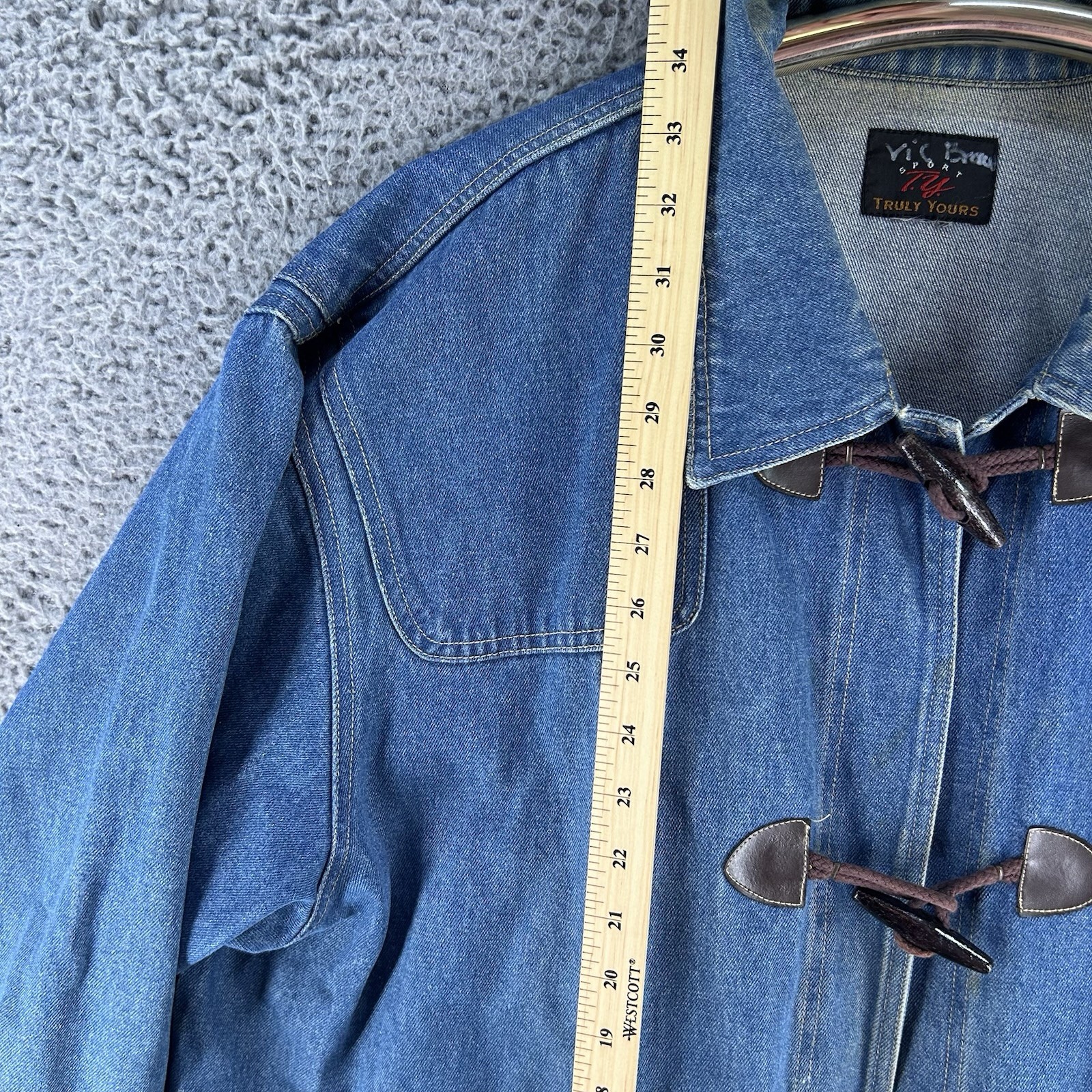 Vintage 90s Long Denim Chore Jacket Size 2X Everyday Toggles Boho Cottagecore