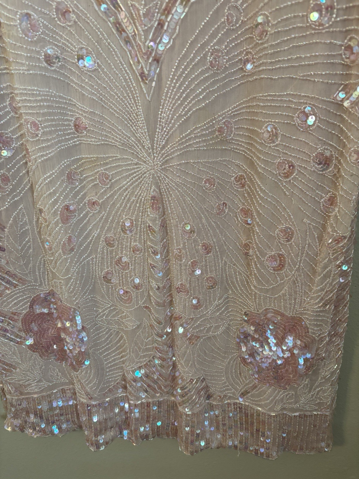 Vintage Fairy Art Deco Blush Pink Intricate Sparkly Iridescent Sequin Dress
