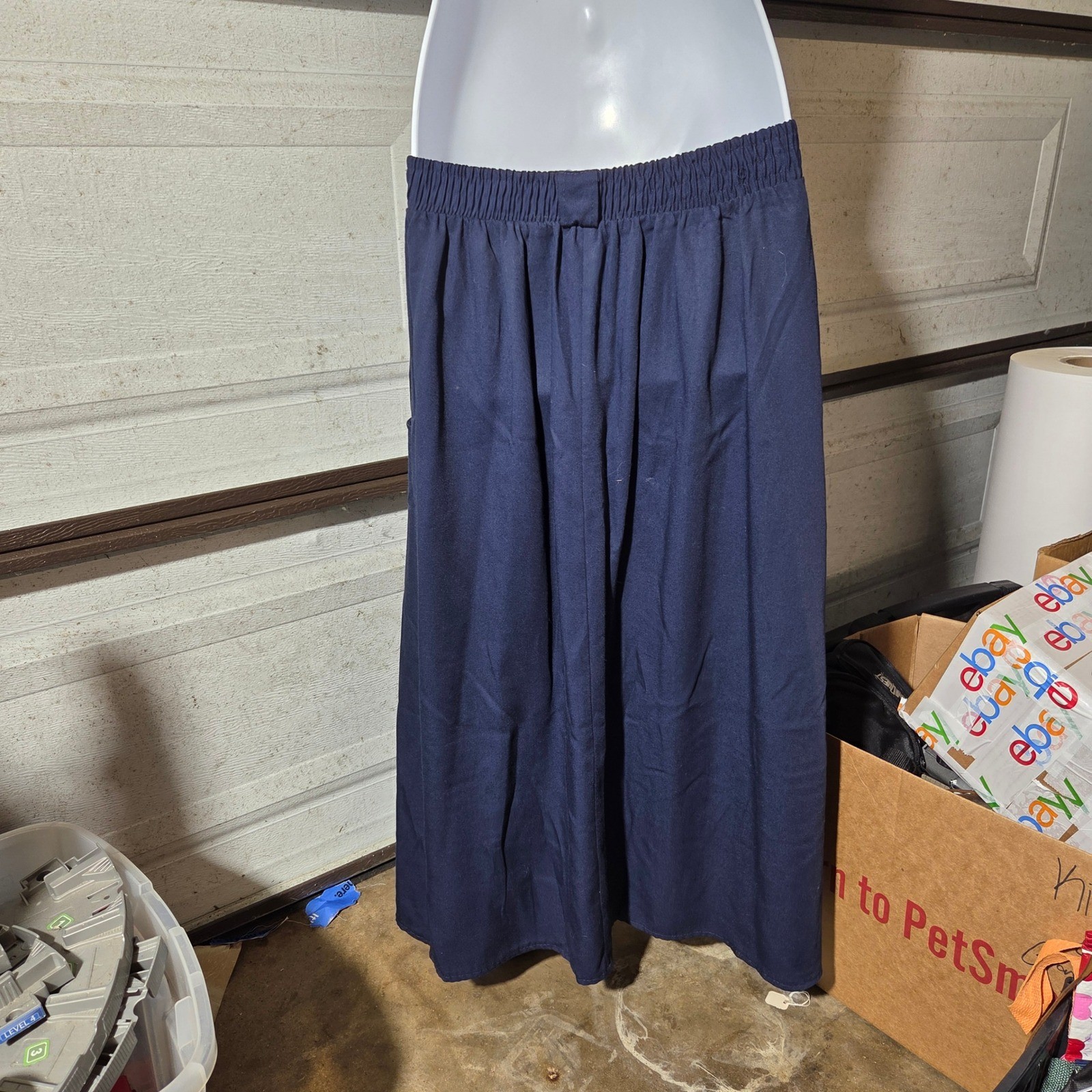 Vintage ILGWU Navy Blue Button Front Midi Skirt Union Made 13-14 Pre 1995
