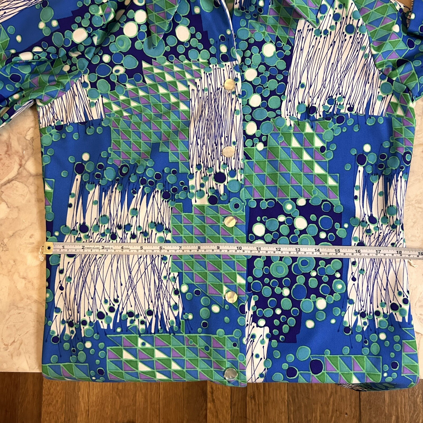Vintage 70s Stockton Mod Blue Dagger Collar Blouse Size Vintage 14